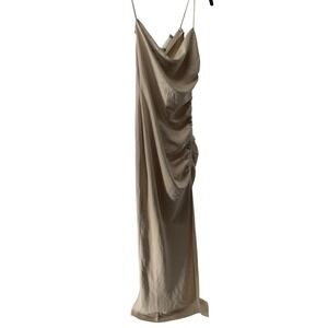 BHLDN Women's Dress Maxi Cowl Neck Ruched Champagne Satin Size 6